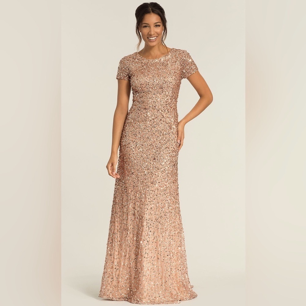 Anthropologie BHLDN Adrianna Papell Lucent Elegant Gold Sequin Evening G… - Picture 5 of 10